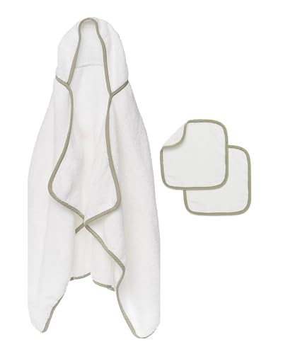 Lalo The Hooded Towel & Washcloth Set, 100% Organic Cotton, Soft on Sensitive Skin, Durable & Absorbent, Machine Washable, Includes One Baby Towel and Two Washcloths - Sage | Amazon (US)