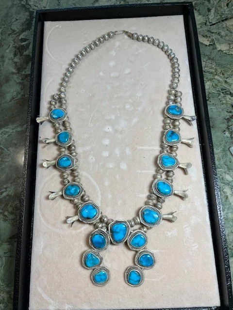 VINTAGE TURQUOISE SQUASH BLOSSOM NECKLACE | eBay US