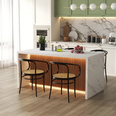 Large Imitation Marble Dining Table for 4-6 People,Kitchen Island Table with LED Lights, Mordern Marble Stripes Kitchen Dining Table with Grille desig | Wayfair North America