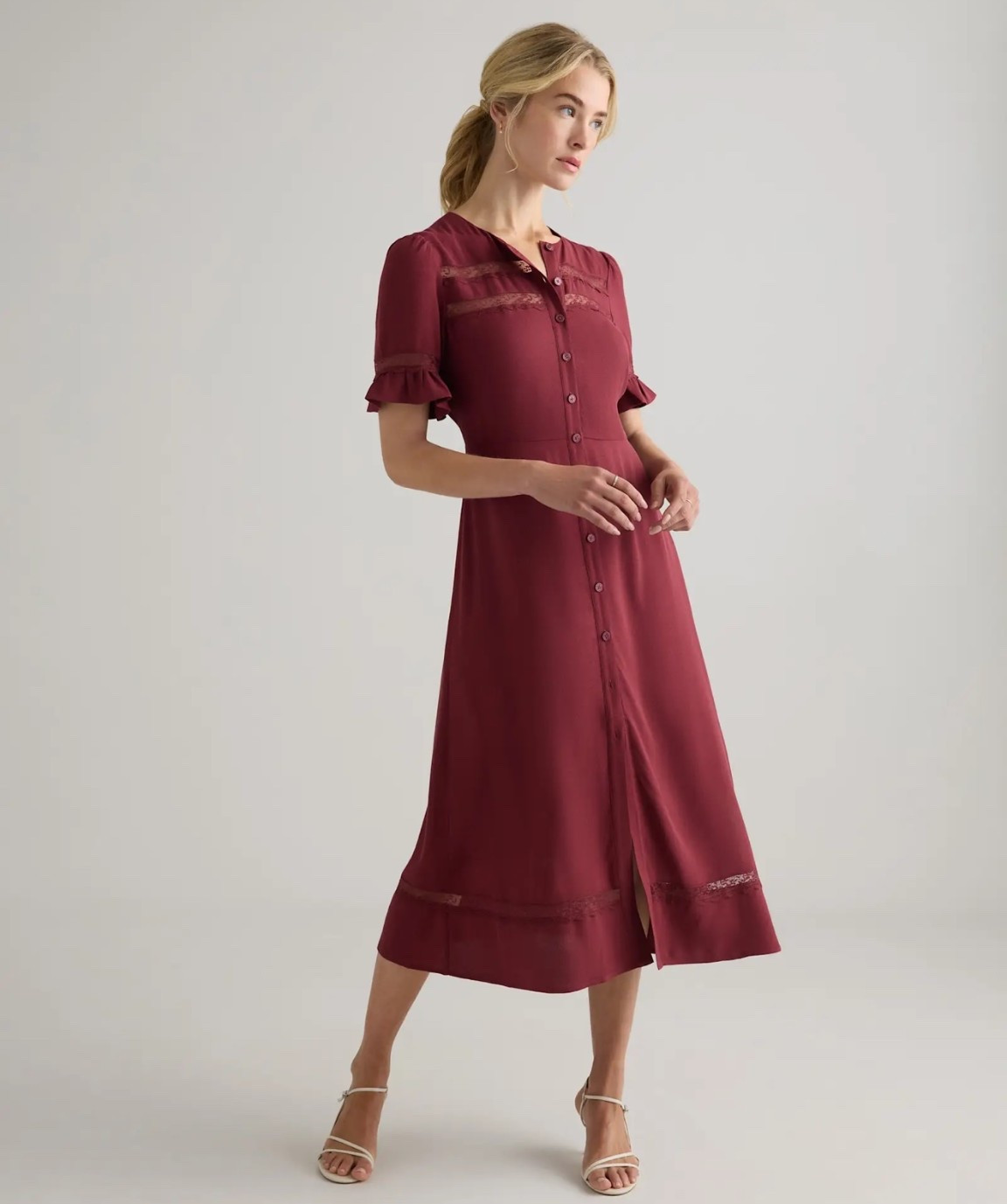 Such a cute and affordable dress from Quince. Lightweight Crepe Lace Inset Midi Dress that is perfect for church or work. Available in more colors. Just $69. 

#LTKNYFW #LTKWorkwear #LTKSeasonal