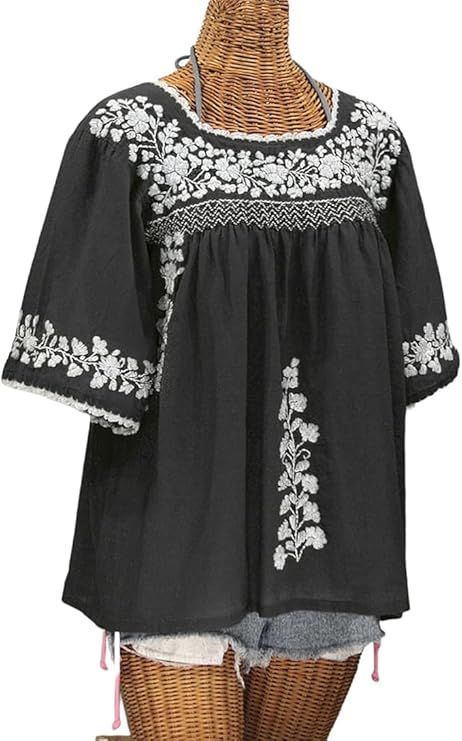 Melliflo Womens Mexican Peasant Shirt Square Neck Half Sleeve Fiesta Shirts Loose Fit Embroidered... | Amazon (US)