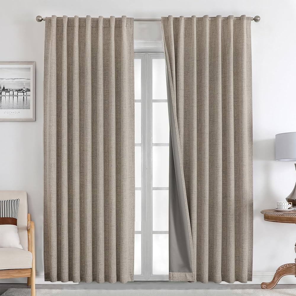 Joydeco Natural Linen Curtains 84 inch Length 2 Panels Set Burg 100% Blackout Long Drapes for Bed... | Amazon (CA)
