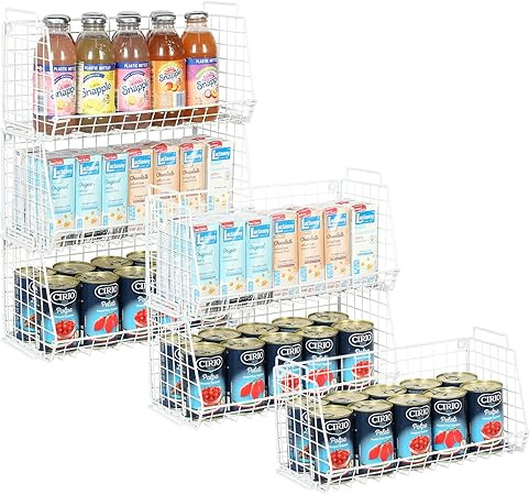 Stackable Pantry Baskets Household Food Storage Organizer with Handles 3 Pack-15.7 Wide, Foldable... | Amazon (US)