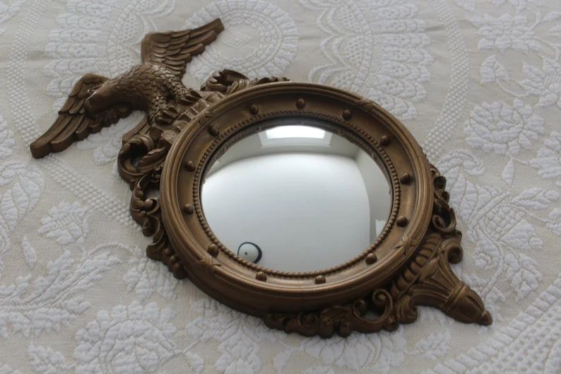 Antique Gold Convex Round Eagle Hall Mirror - Fish Eye Mirror - Illinois Moulding Co Eagle Mirror... | Etsy (US)