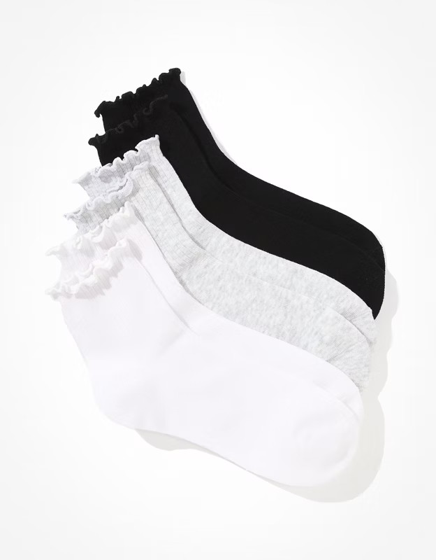 AE Ruffle Trim Boyfriend Sock 3-Pack | American Eagle Outfitters (US & CA)