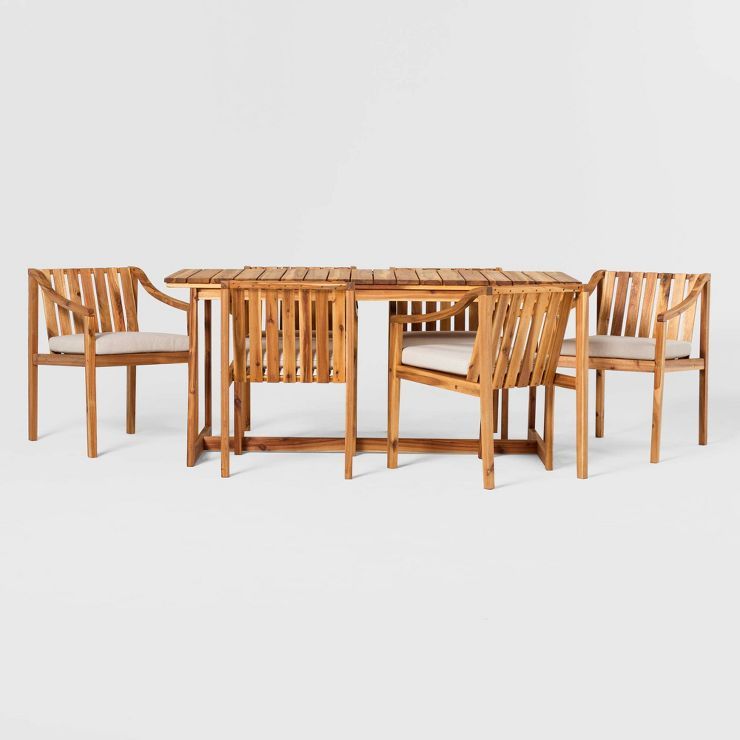 7pc Modern Slatted Wood Outdoor Dining Set - Saracina Home | Target