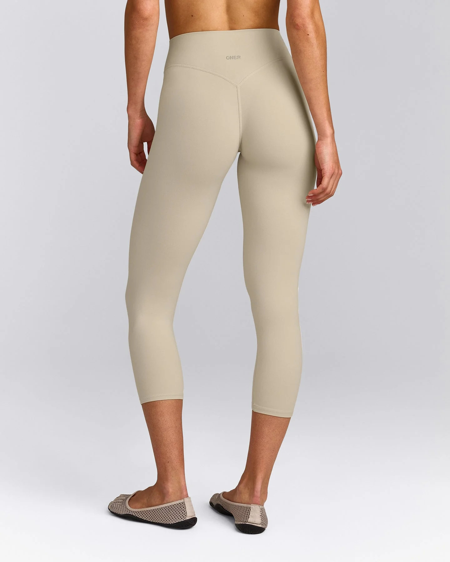 SoftMotion\u2122 3/4 Length Leggings with Grey Logo 
 Oatmeal | Oner Active (UK / US)