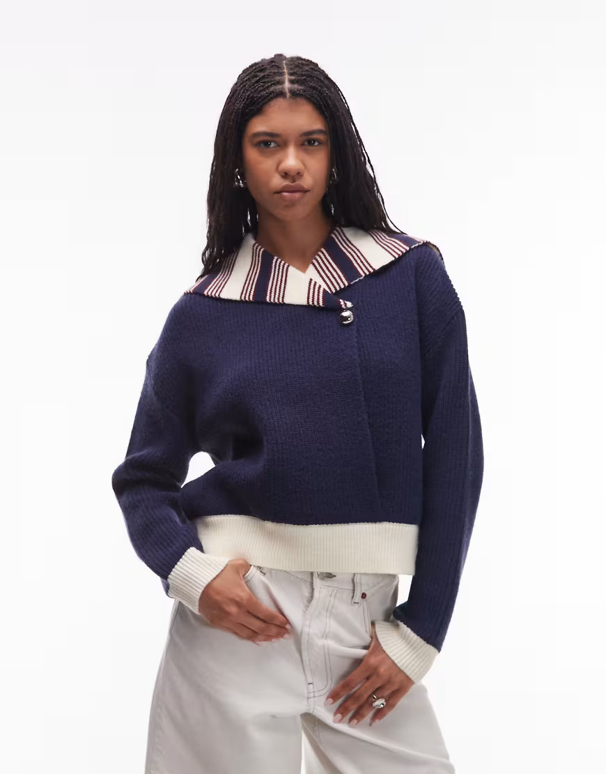 LAAGAM naples navy long sleeve knit in navy | ASOS (Global)