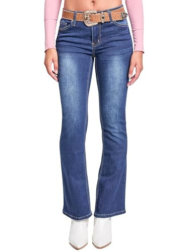 YMI Jeans Women's Mid Rise Western Belted Bootcut Jeans, Indigo Blue, 09 | Amazon (US)