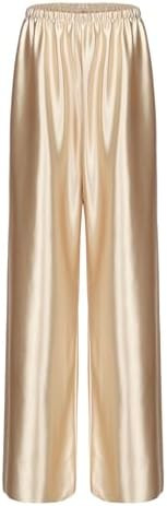 Women Satin Wide Leg Dress Pants Silk Casual Dressy Long Flowy Pants Elastic High Waisted Trouser... | Amazon (US)