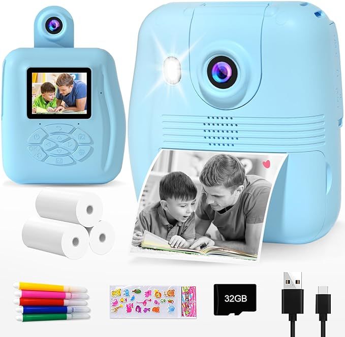 GKTZ Kids Camera Instant Print - 1080P HD 0 Ink Instant Print Photo - Christmas Birthday Gifts fo... | Amazon (US)