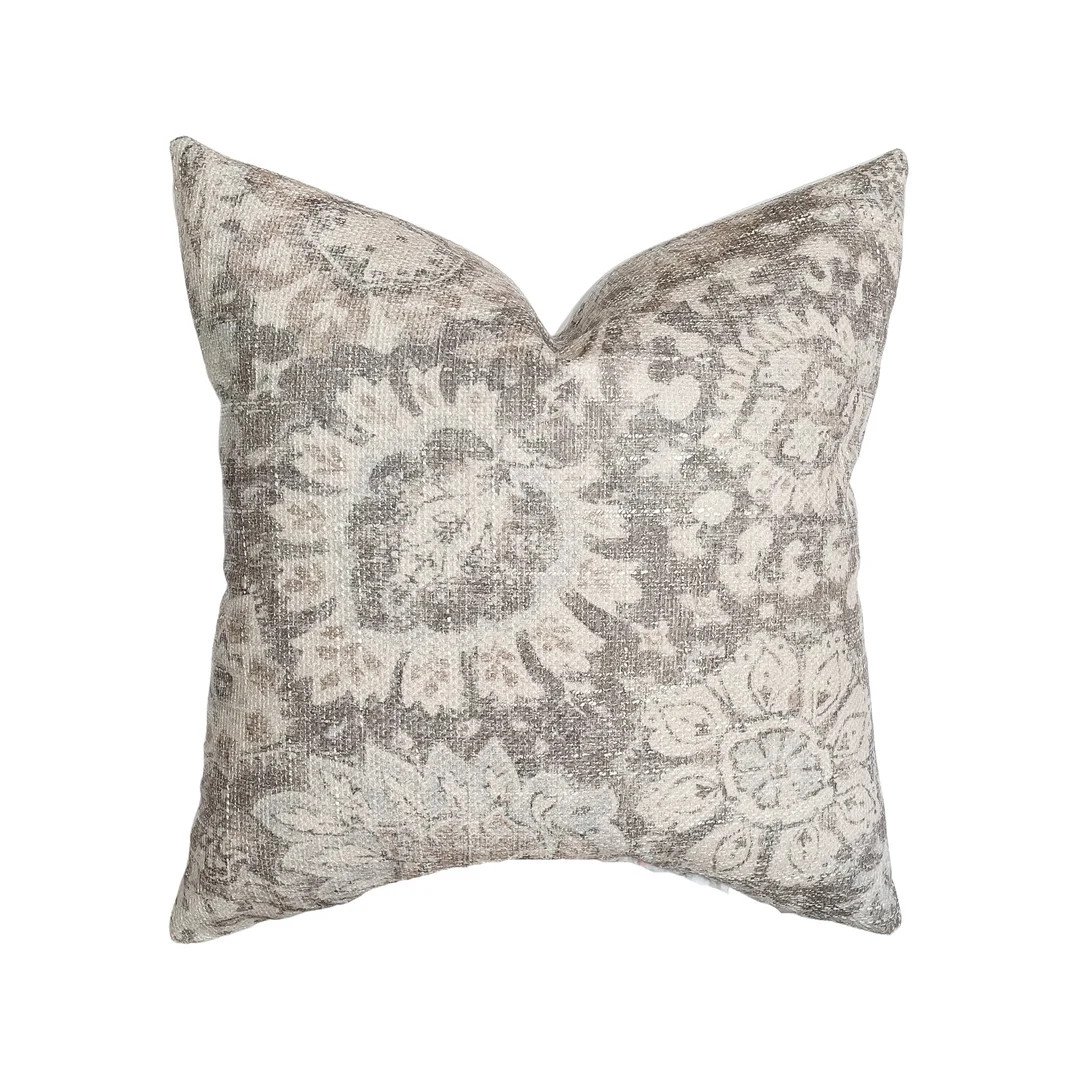 Quinn | Woven Floral Medallion Pillow Cover | Heavyweight Gray Blue Floral | Modern Home Decor | ... | Etsy (US)