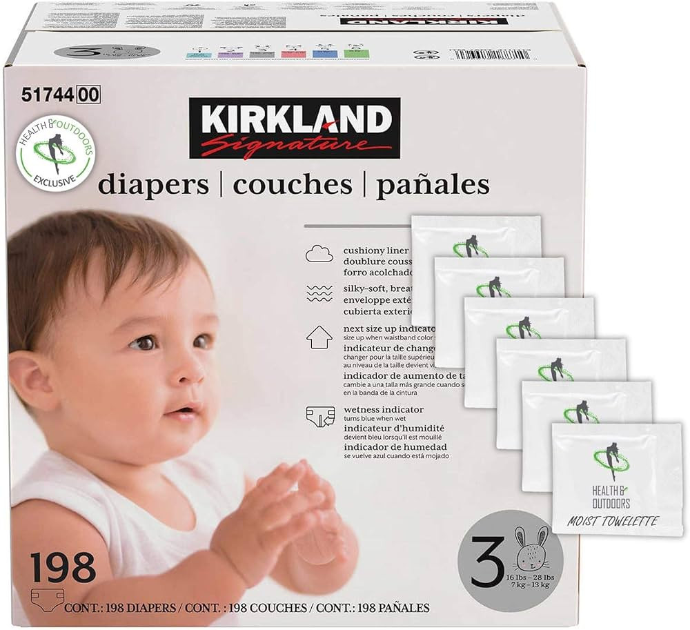 Kirkland Signature Diapers Size 3 (16 lbs - 28 lbs) 198 Count W/ Exclusive Health and Outdoors Wi... | Amazon (US)