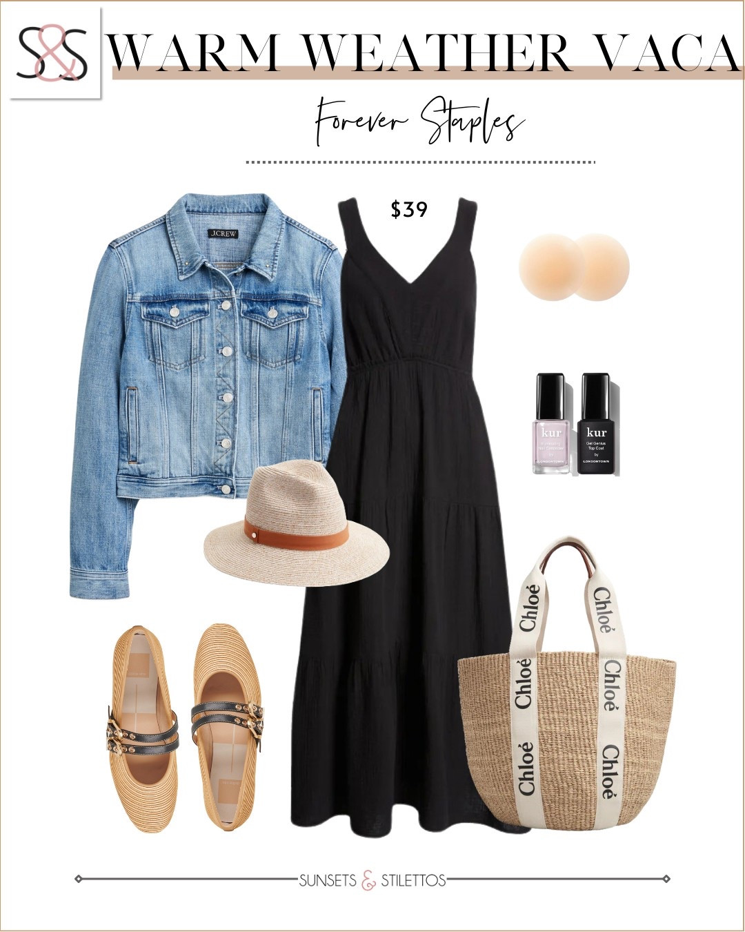 The perfect throw-on-and-go dress for vacation., or even just a warm weekend. Layer on your denim jacket and finish with neutrals for an easy, polished look

Sunsets and Stilettos warm weather outfit spring travel outfit black sundress vacation staples Chloe tote denim jacket outfit wide brim hat spring neutrals

#LTKTravel #LTKOver40 #LTKSeasonal