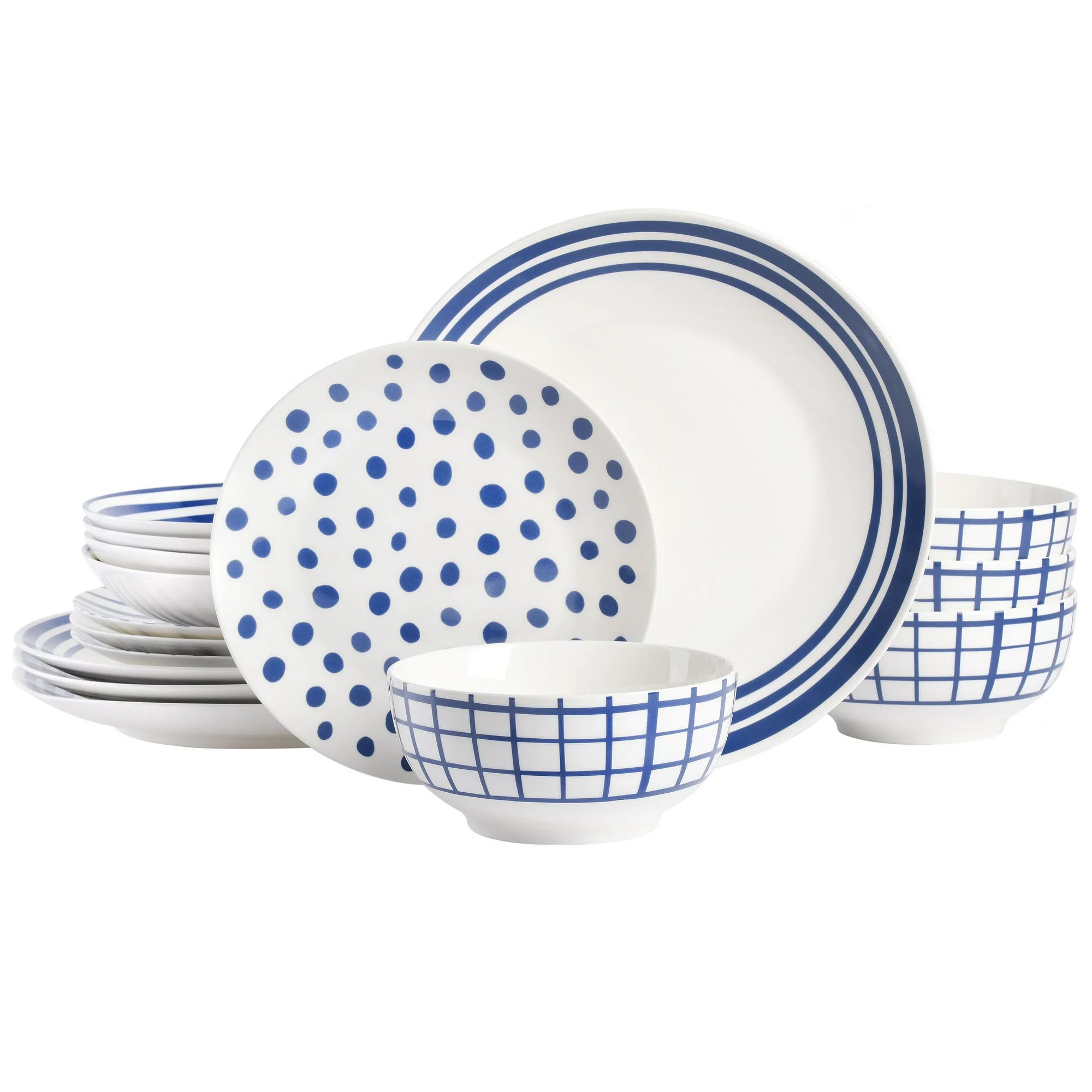 Gap Home New Blue 16-Piece Blue & White Decal Fine Ceramic Dinnerware Set | Walmart (US)