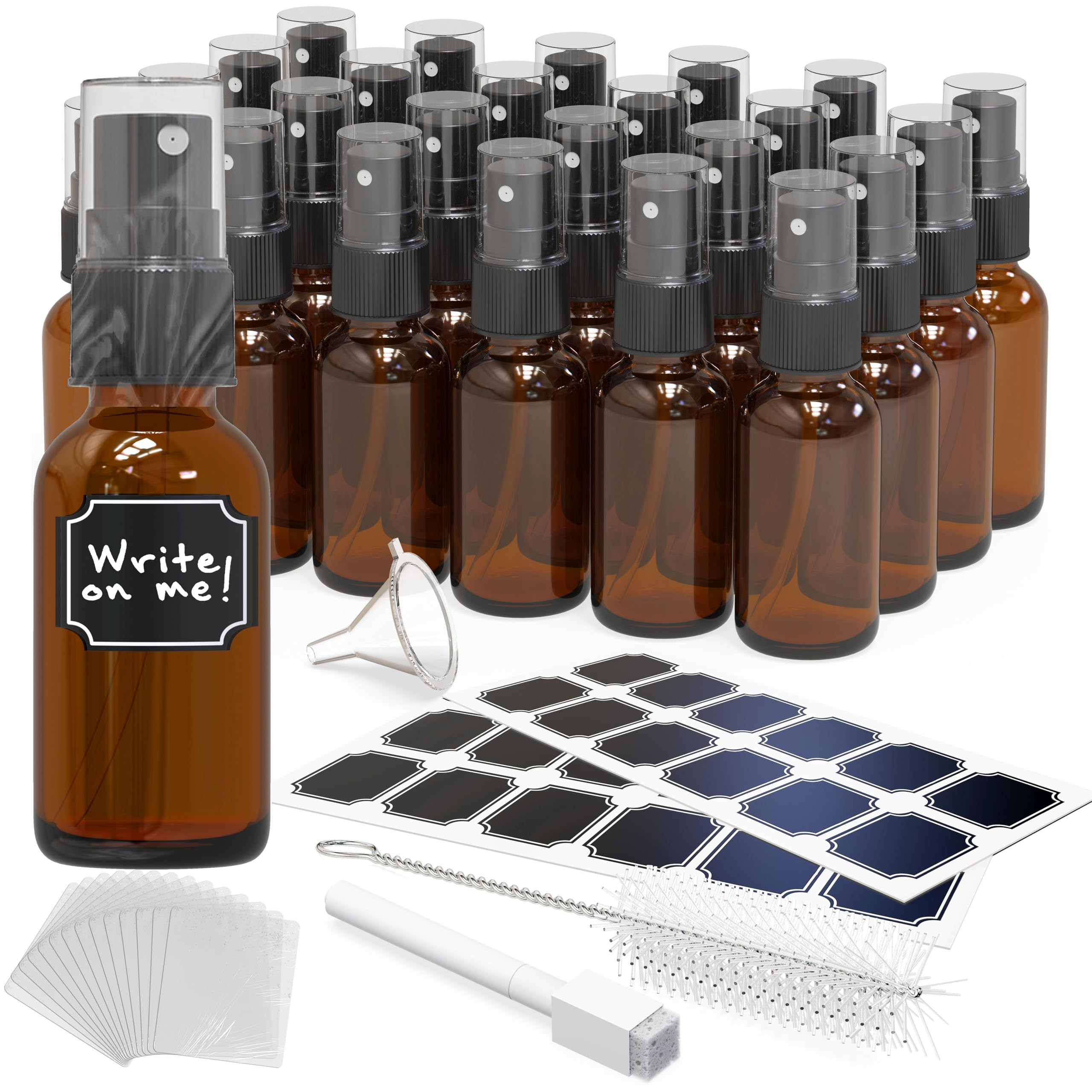 Nevlers 1 Oz Amber Glass Spray Bottles Small 24 Pack | Travel Spray Bottle Set w/ Shrink Wrap, Fu... | Amazon (US)