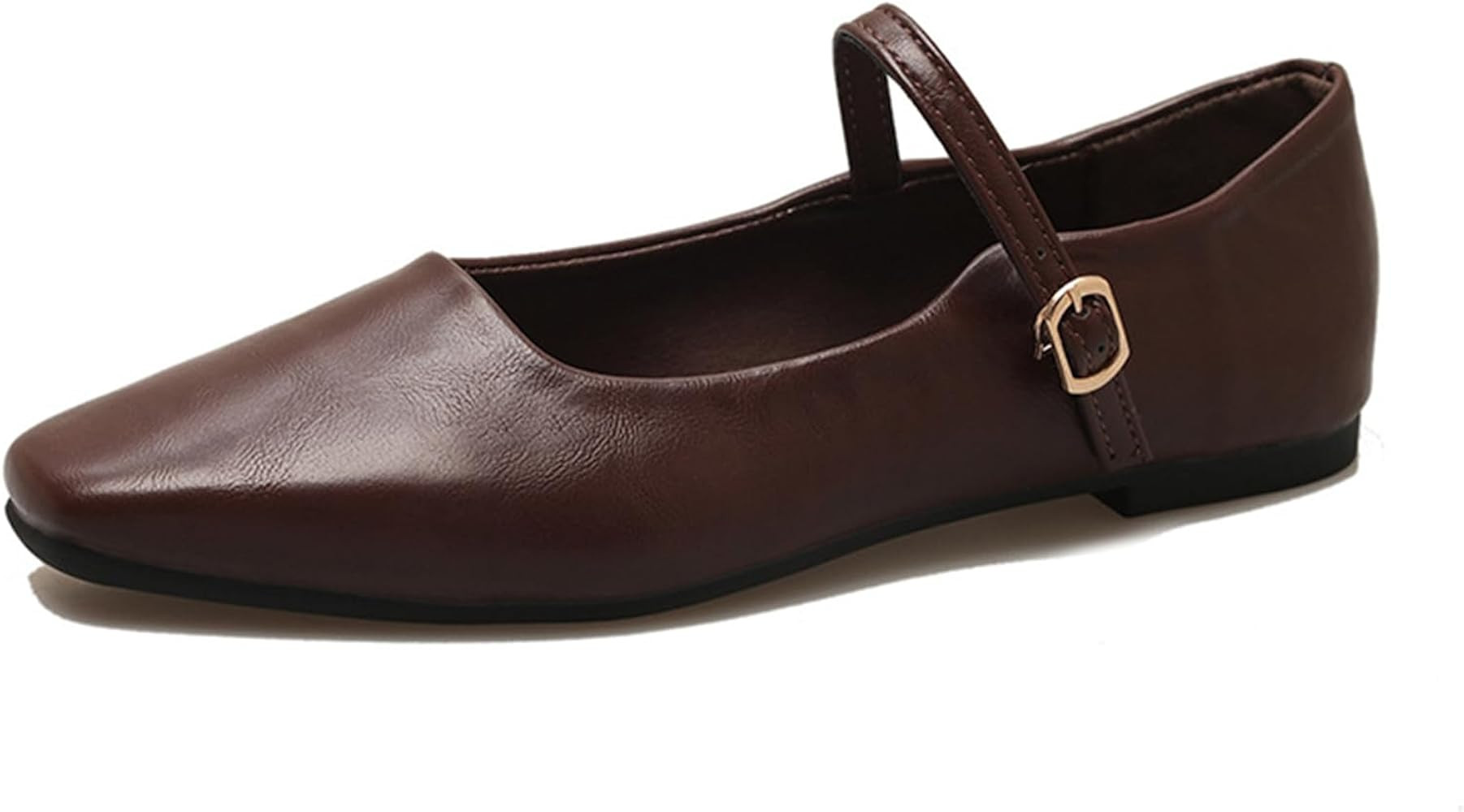 Women's Classic Leather Square Toe Flat Mary Jane Shoes Fashion Slip On Buckle Casual Ballet Shoe... | Amazon (US)