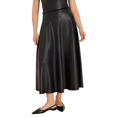 NIC+ZOE Faux Leather Seamed Midi Skirt in Black Onyx at Nordstrom, Size X-Large | Nordstrom