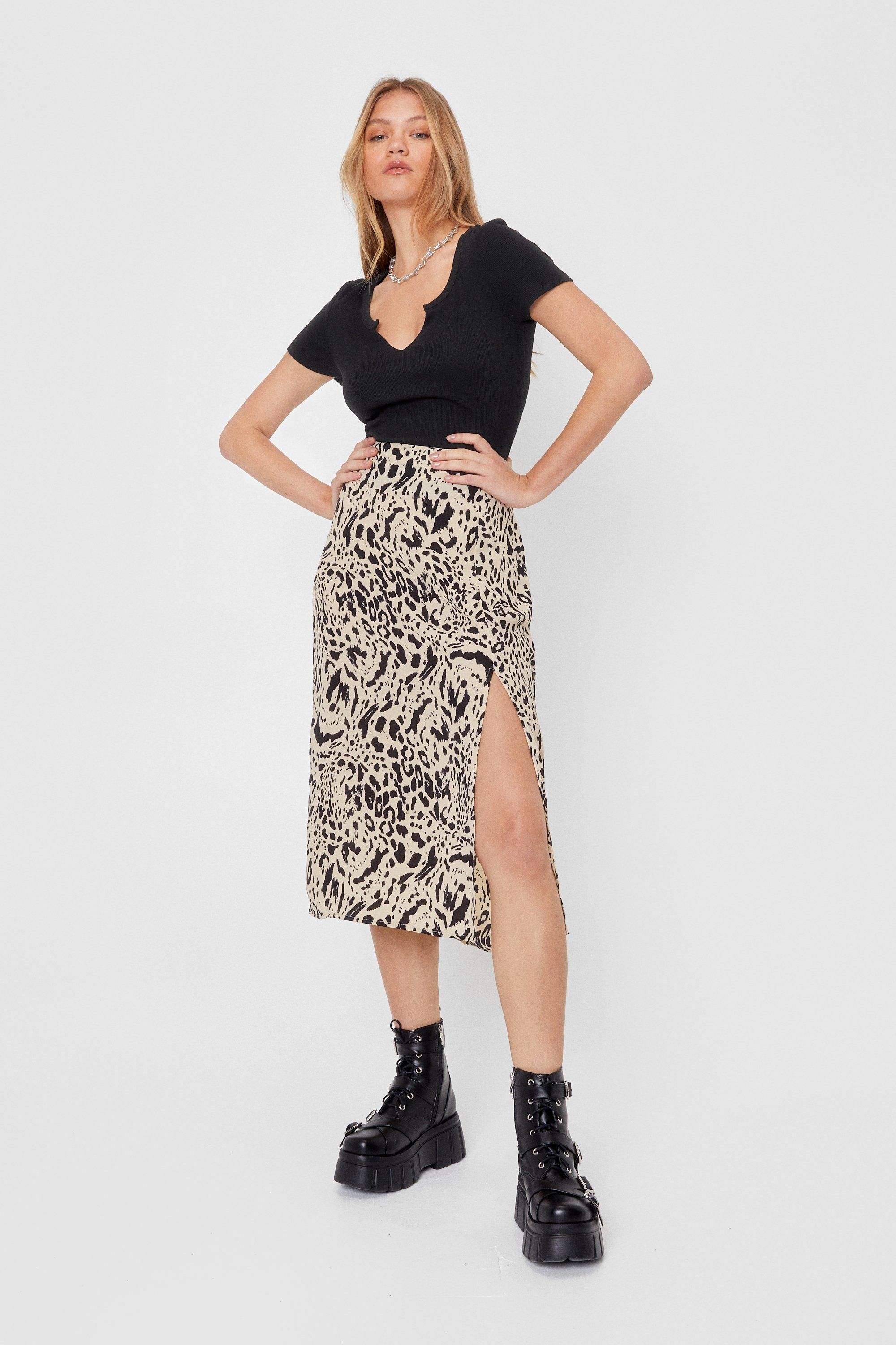 Womens High-Waisted Animal Print Midi Skirt - Beige | NastyGal (US & CA)