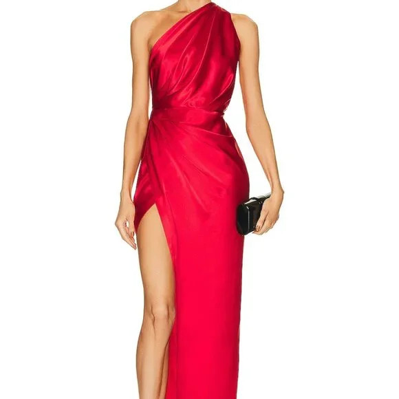 The Sei Asymmetric Drape Gown Scarlet Red Silk Satin Formal Maxi Dress 0 XS | Poshmark
