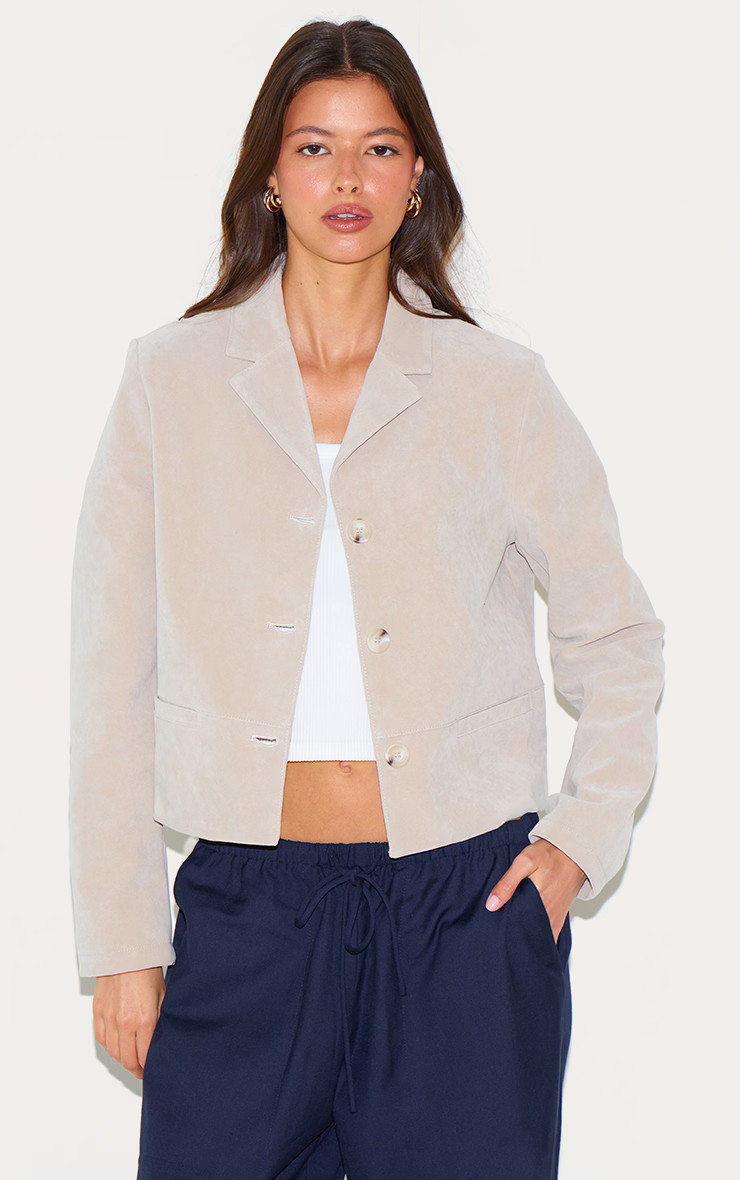 Stone Faux Suede Cropped Blazer | PrettyLittleThing US
