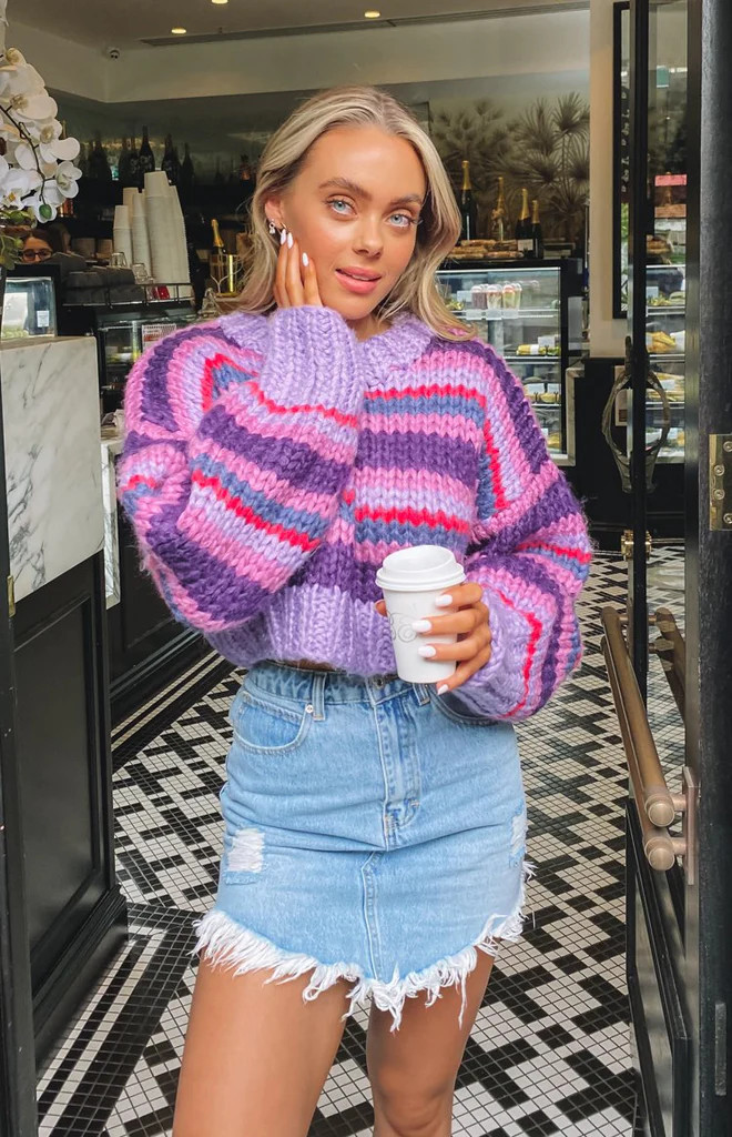 Belmont Stripe Sweater Purple | Beginning Boutique (US)