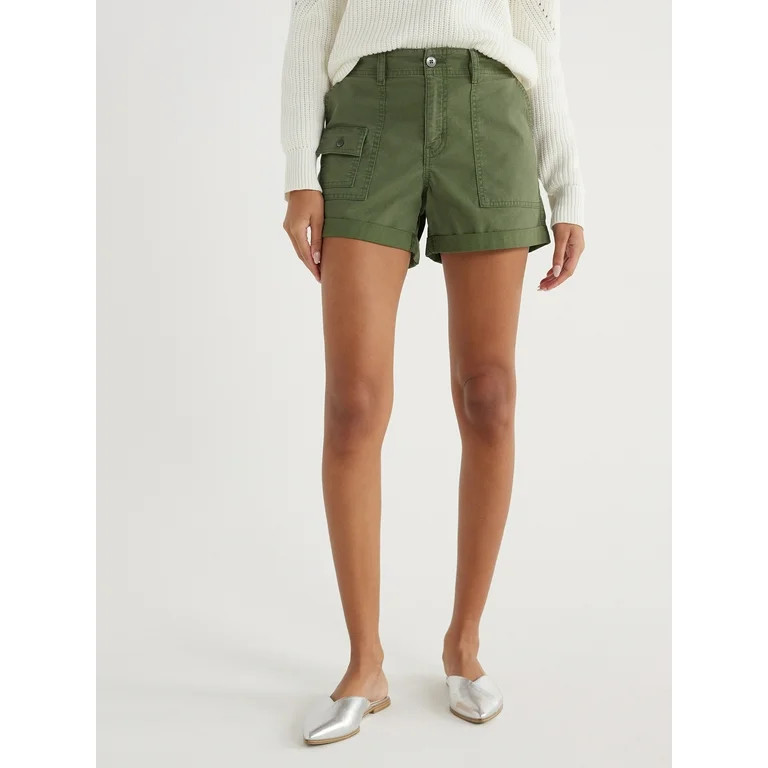 Time and Tru Women's and Women's Plus Utility Cuff Shorts, 4" Inseam, Sizes 2-20 - Walmart.com | Walmart (US)