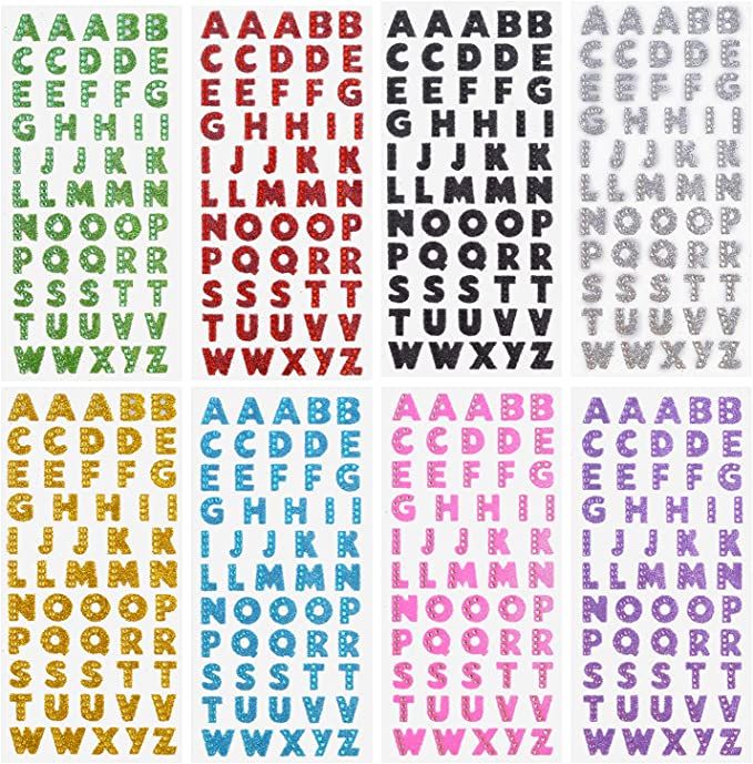 Self Adhesive Glitter Alphabet Stickers, 8 Sheets Glitter Crystal Rhinestones Alphabet Letter Sti... | Amazon (US)