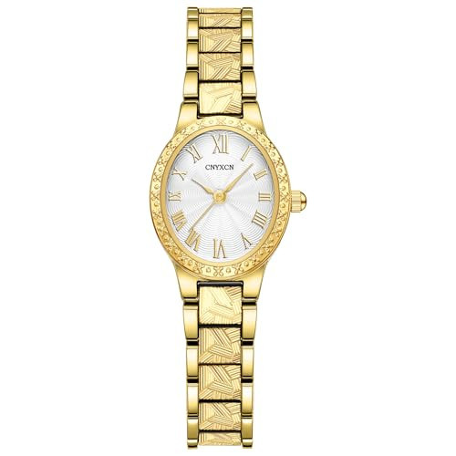CNYXCN Vintage Gold Watches for Women with Oval Case,Roman Numeral Dial,Golden Tone Bracelet Strap,Water Resistant,Includes Tools | Amazon (US)