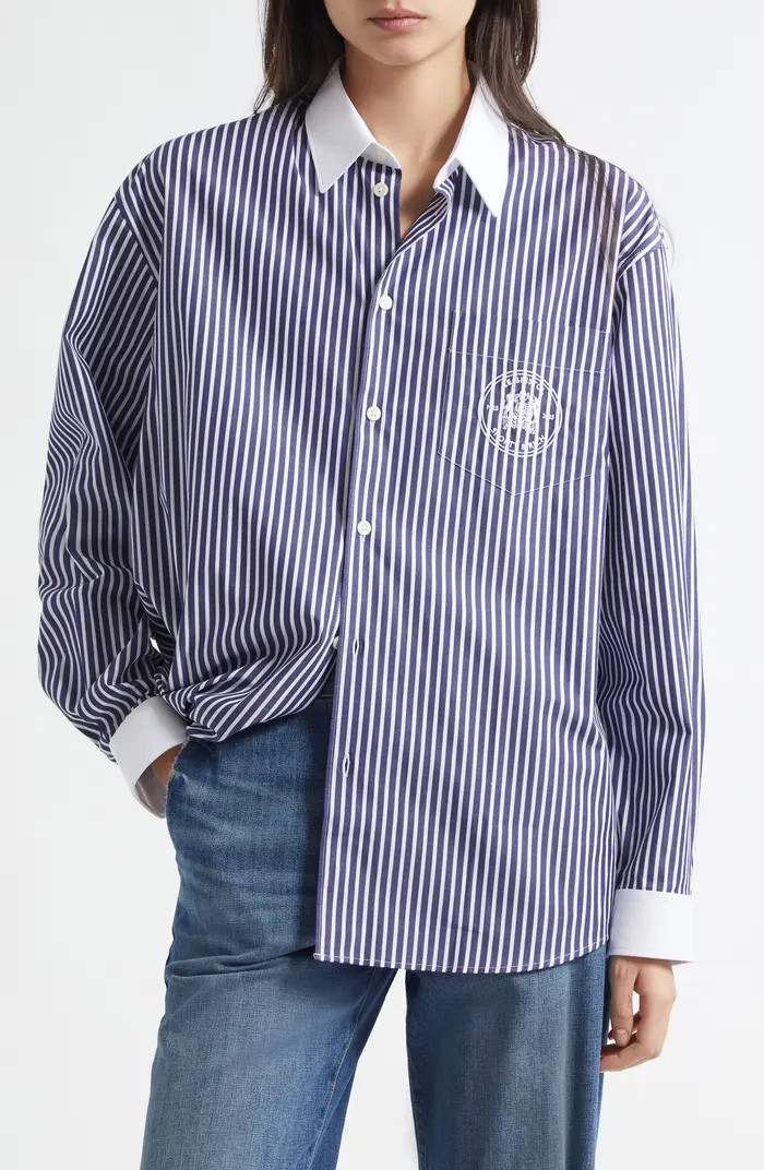 Sporty & Rich Vendome Oversize Crop Cotton Button-Up Shirt | Nordstrom | Nordstrom