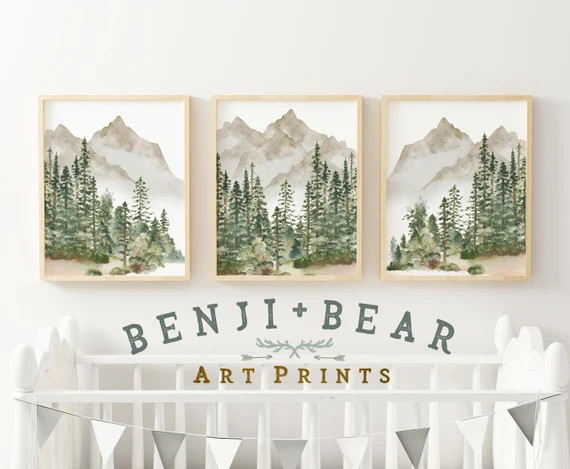 Nursery Prints, Mountain Print, Woodland Nursery Print, Baby Boy Nursery Print, Printable Wall Ar... | Etsy (US)