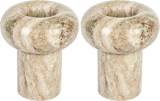Bloomingville Round Marble Tealight Holder, Beige (Pack of 2) | Amazon (US)