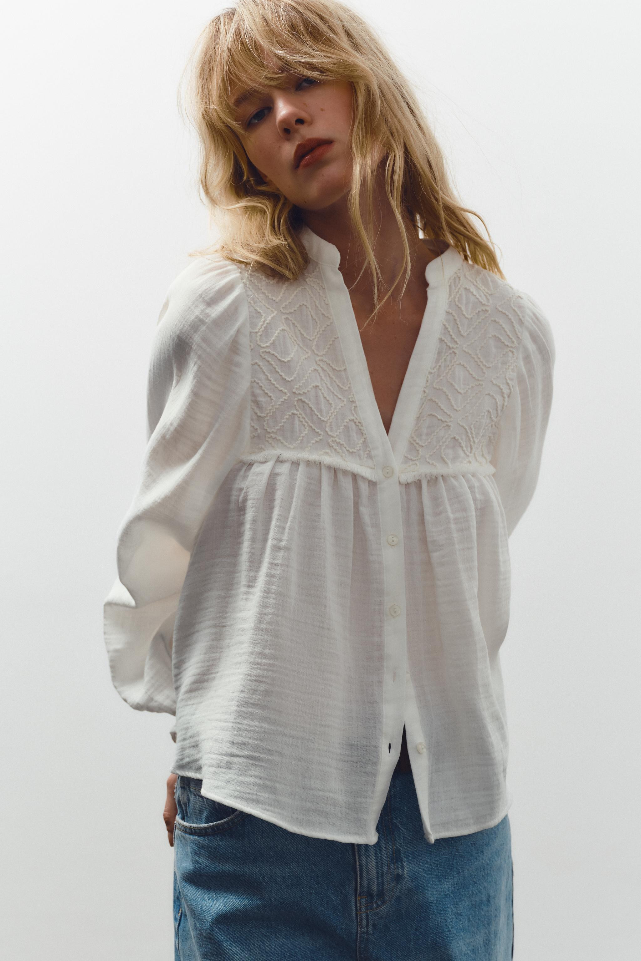 EMBROIDERED COTTON TOP | Zara UK