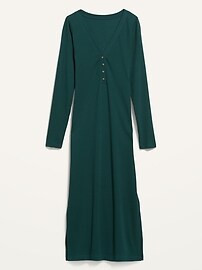Fitted Long-Sleeve Rib-Knit Henley Midi Dress for Women | Old Navy (US)