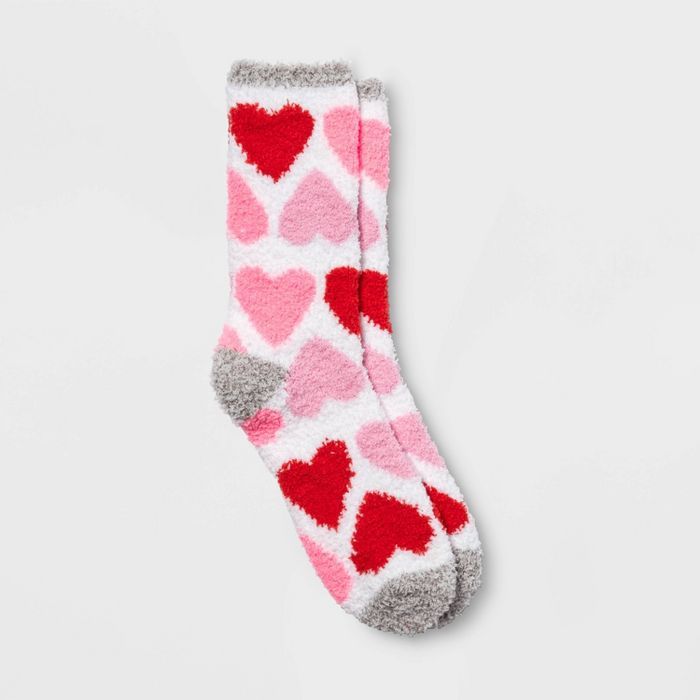 Women's Cozy Big Hearts Valentine's Day Crew Socks - Heather Gray 4-10 | Target