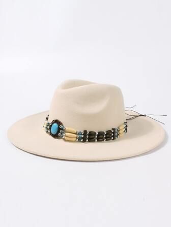 Unisex Summer Travel Faux Pearl Weave Band Western Cowboy Hat 1pc | SHEIN