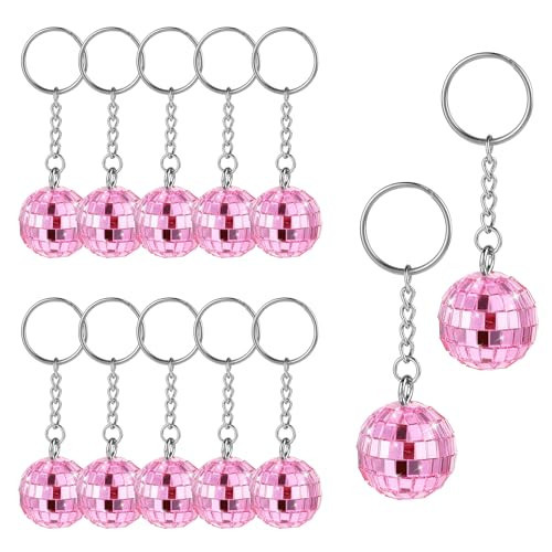 Disco Ball Keychain, 12 Pieces Disco Ball Party Favors Keychain 70s Disco Keychain Silver Mirror Ball Keychain Ball Party Supplies 1970s Party Favors Set for Halloween Christmas Party Decorations Pink | Amazon (US)