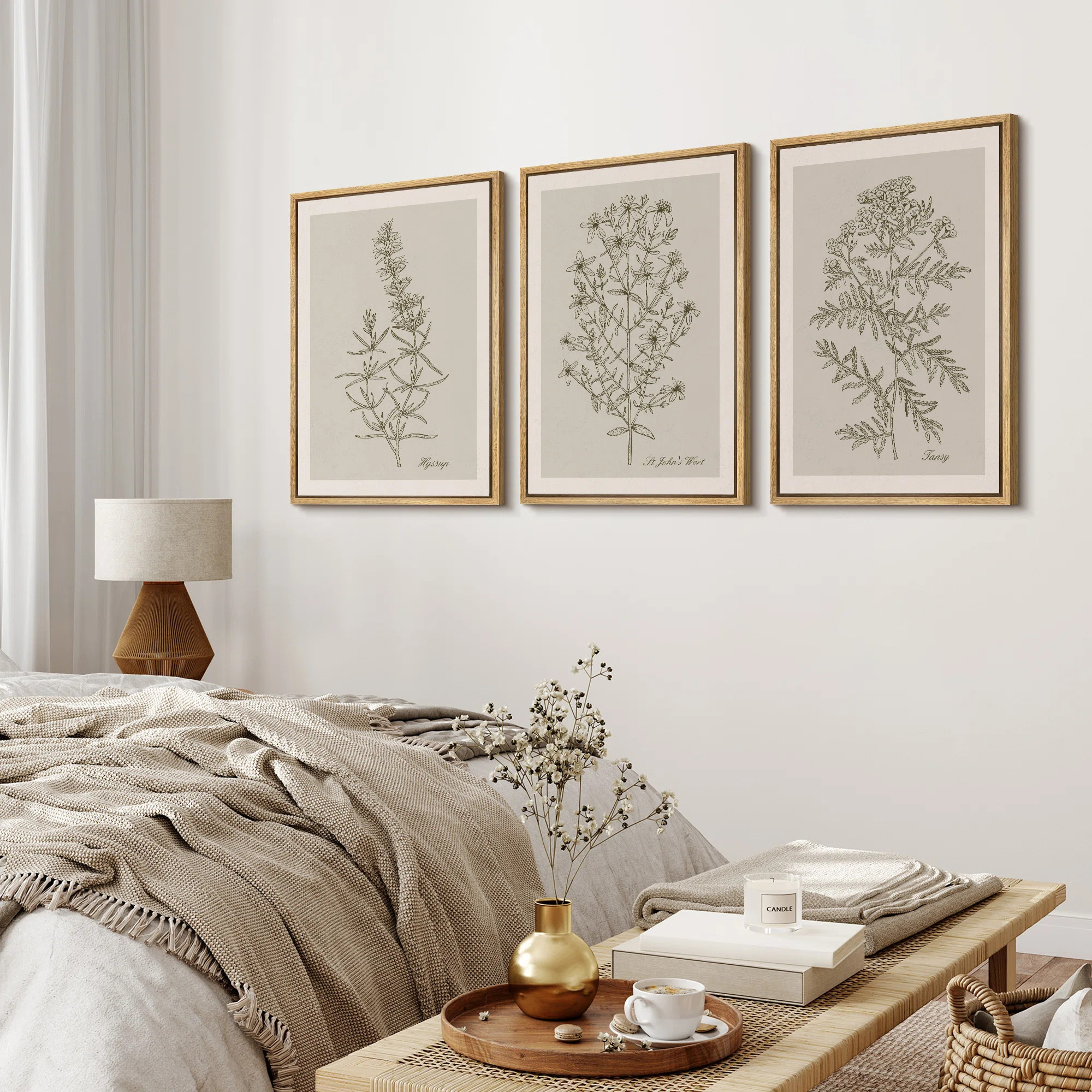 Duotone Vintage Flowers Neutral Floral Botanical Minimalist Framed Canvas 3 Pieces Print Wall Art | Wayfair North America