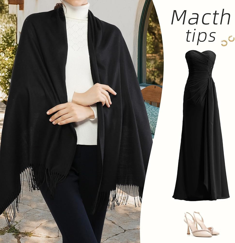 RIIQIICHY Women's Scarf Pashmina Shawls and Wraps for Evening Dress Bridesmaid Wedding Bridal Win... | Amazon (US)