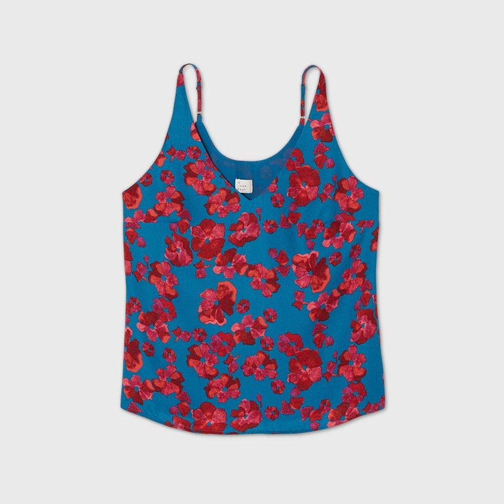 Women's Floral Print Essential Tank Top - A New Day Blue M | Target