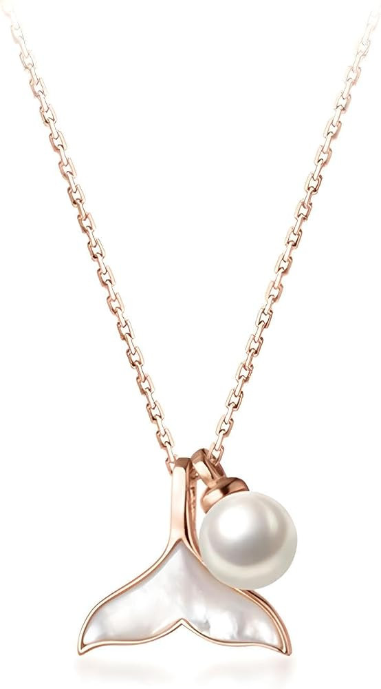 925 Sterling Silver Shell Pearl Mermaid Whale Fish Tail Pendant Necklace Jewelry for Women Decora... | Amazon (US)