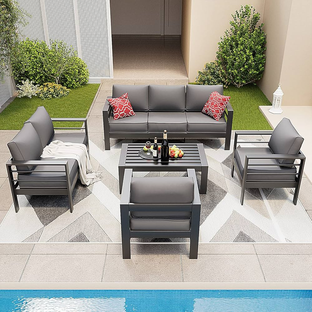 Amopatio Aluminum Patio Furniture Set, 8 Pieces Modern Patio Conversation Sets, Outdoor Sectional... | Amazon (US)