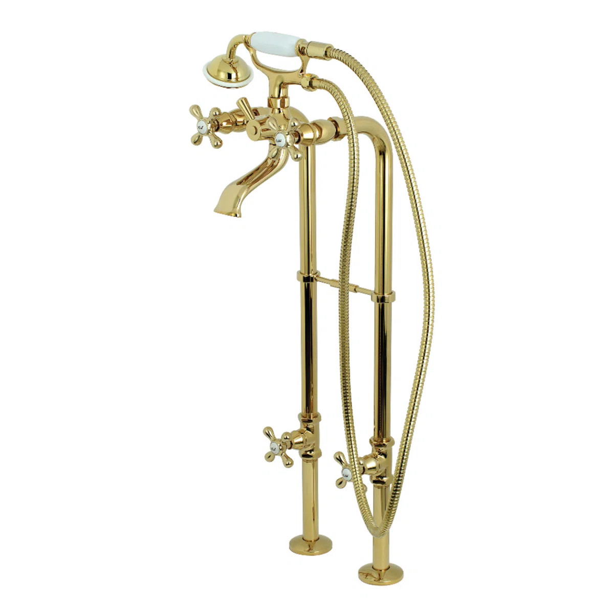 Kingston Brass Kingston Three-Handle 2-Hole Freestanding Tub Faucet with Supply Line and Stop Val... | Wayfair North America
