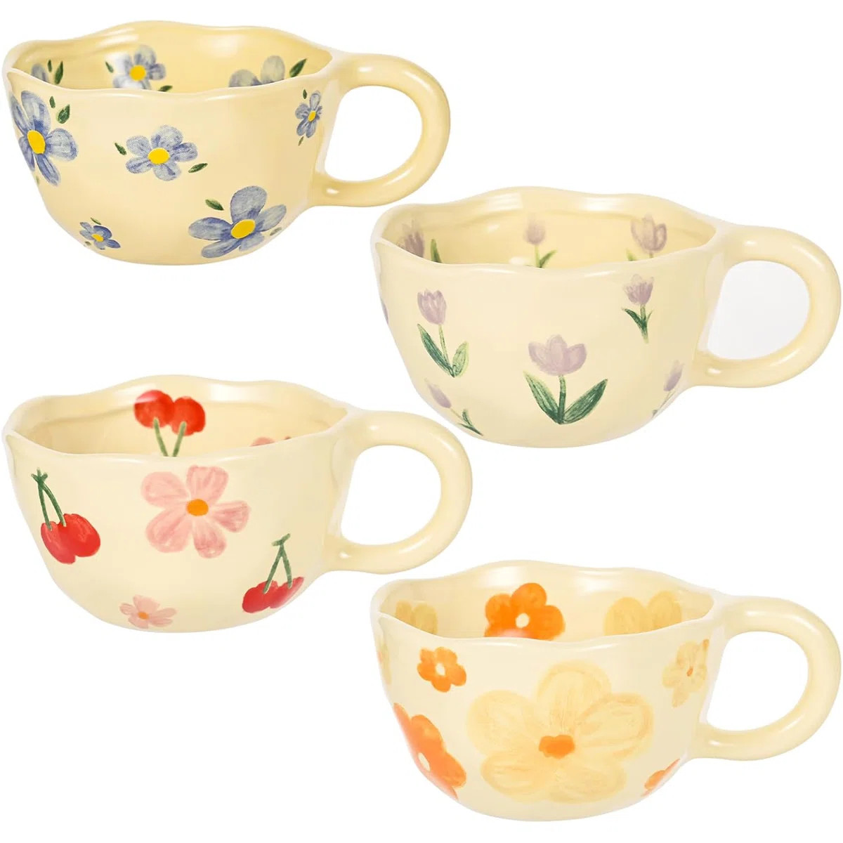Ceramic Coffee Mug Vintage Flower Mugs 8 oz Cute Floral Coffee Mugs Irregular Latte Art Cup Lead | Wayfair North America