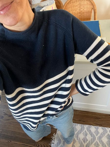 Alice walk striped navy mockneck sweater on sale! 20% off sale! Use code sweatersale 

#LTKsalealert