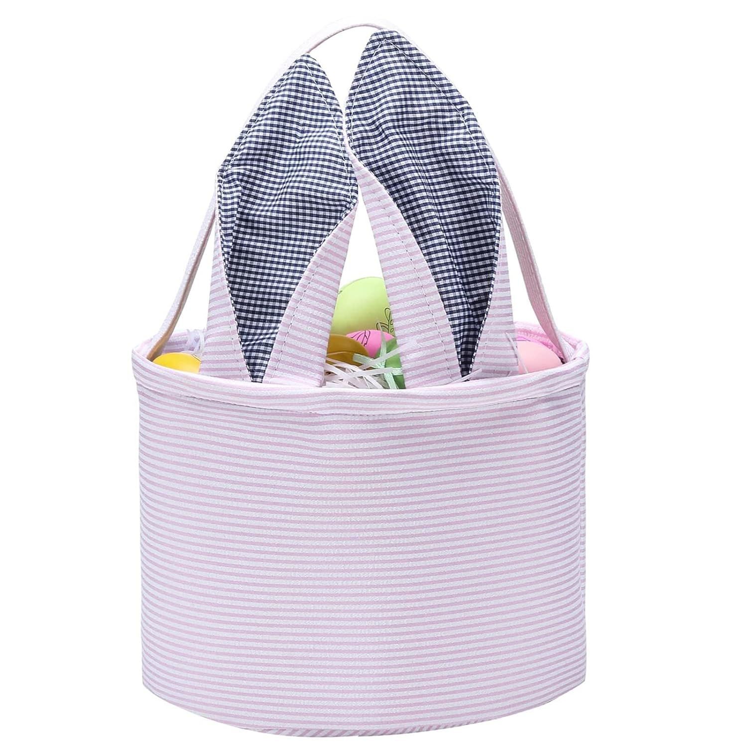 Easter Basket Seersucker Egg Hunt Bunny Baskets for Kids with Cute Rabbit Ears Stripe Storage Gif... | Amazon (US)
