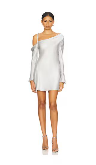 Sofia Asymmetrical Long Sleeve Mini Dress in Silver | Revolve Clothing (Global)