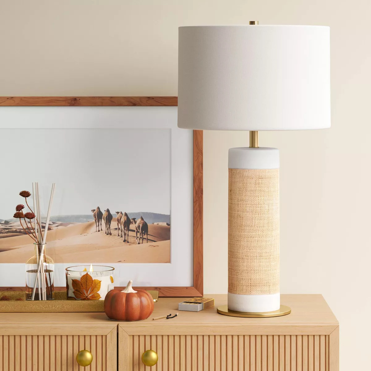 Ceramic Table Lamp with Natural Wrap White (Light Bulbs Not Included) - Threshold™: Bedside, Ra... | Target
