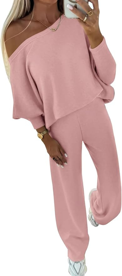 PRETTYGARDEN Womens Fall Fashion 2024 Two Piece Outfits Ribbed Long Sleeve Off Shoulder Tops and ... | Amazon (US)