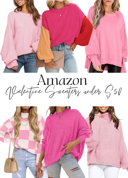 Amazon sweaters perfect for Valentine’s Day! Girly, pink, feminine sweaters. Oversized and cozy. Perfect for a date night or lounge wear! Under $50! 

#LTKstyletip #LTKSeasonal #LTKunder50